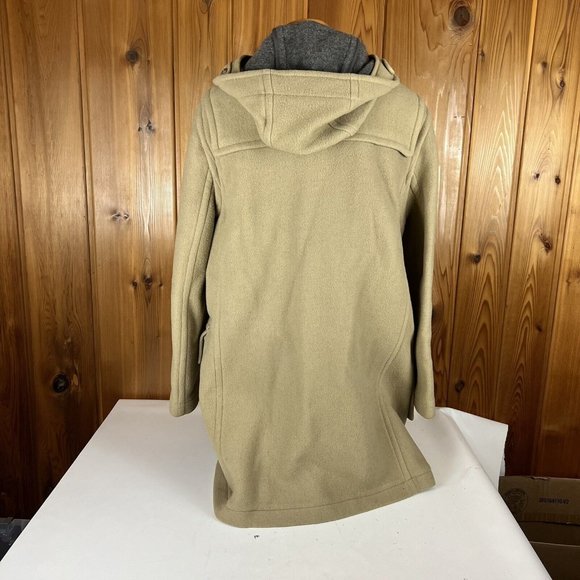J. Crew Tan Khaki Wool Toggle Button Coat Women's Size Medium Hooded Jacket - Picture 6 of 11